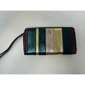 Radley London Wallet Green Gold Zip Around Metallic Amethyst Wristlet Patchwork